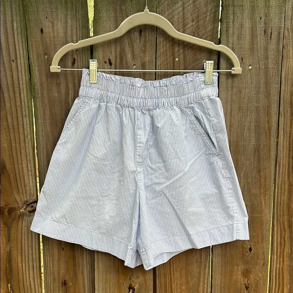 Aerie Striped Elastic-Waist Cotton Shorts - High Waist